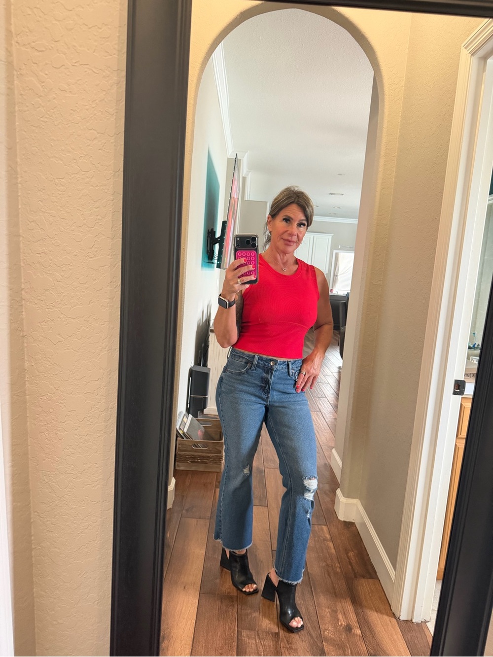 Celebrity Pink Distressed High-Rise Flare ankle cropped Jeans in Blue